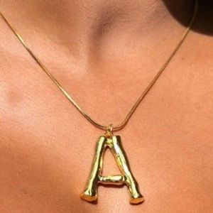 Initial gold plated bamboo necklace
